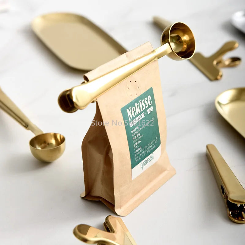 Stainless Steel Coffee Spoon Sealing Clip Kitchen Gold Accessories