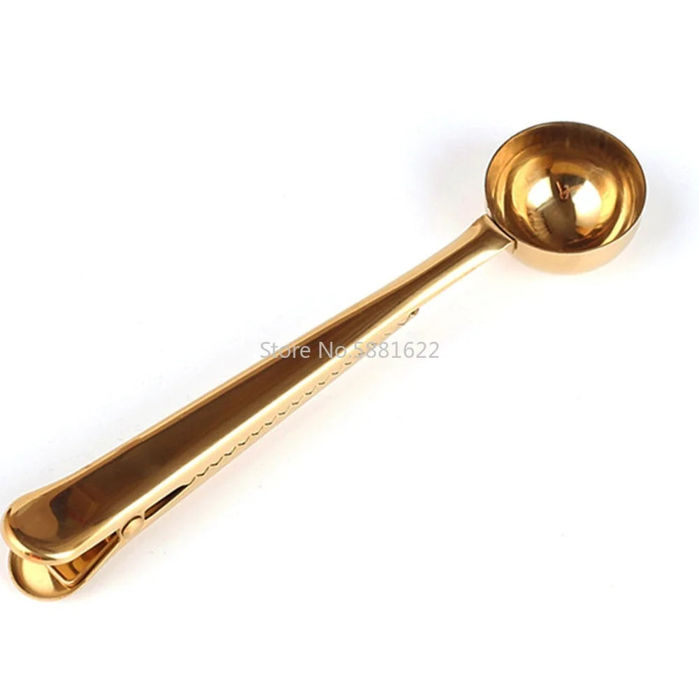 Stainless Steel Coffee Spoon Sealing Clip Kitchen Gold Accessories