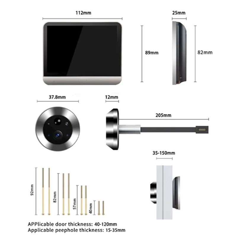 1080P Wifi Smart Cat Eye Video Doorbell With 4.3 Colour Screen And Hidden Graffiti Design - White