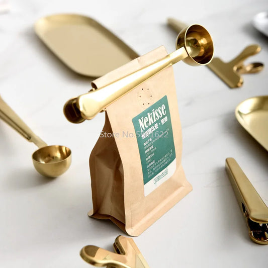 Stainless Steel Coffee Spoon Sealing Clip Kitchen Gold Accessories