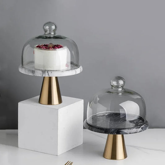 Marble Cake Pan Glass Cover Cake Stand